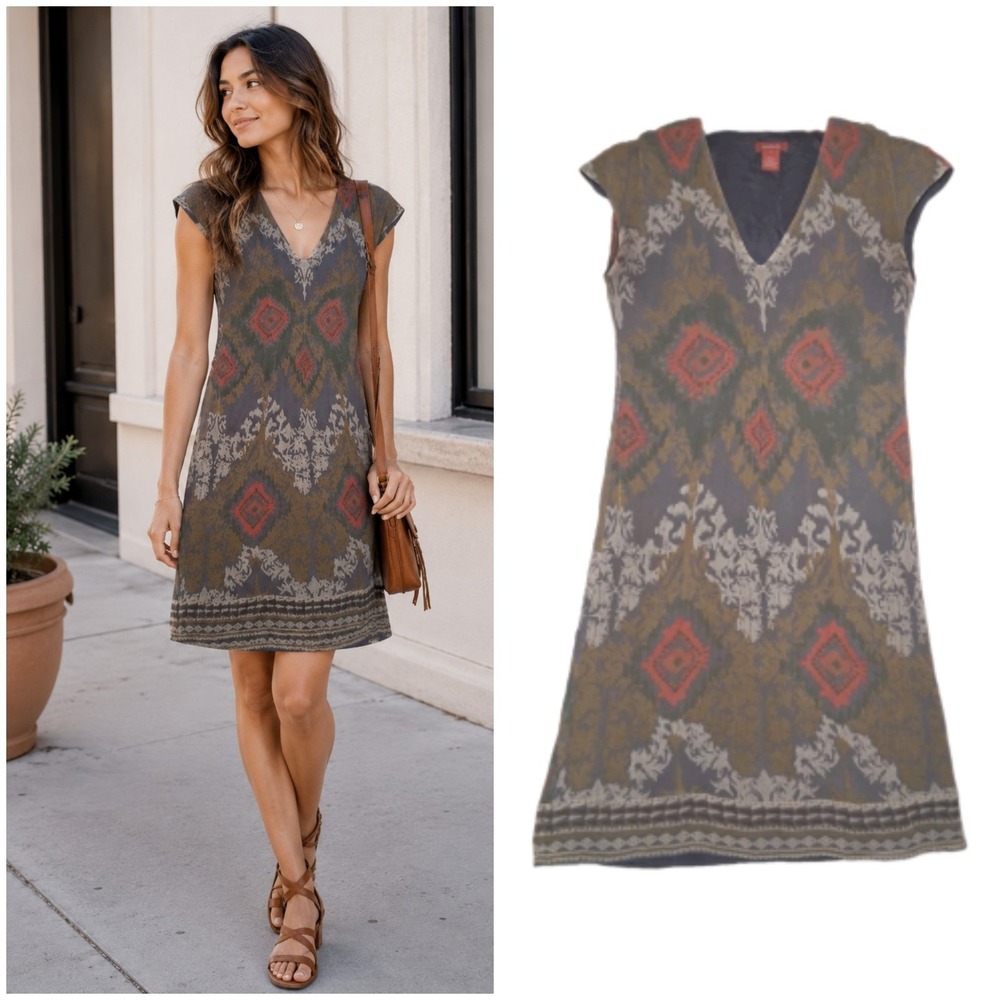 Sundance Womens Textured Silk Ikat Print Dress Multicolor Empire Waist Size 6